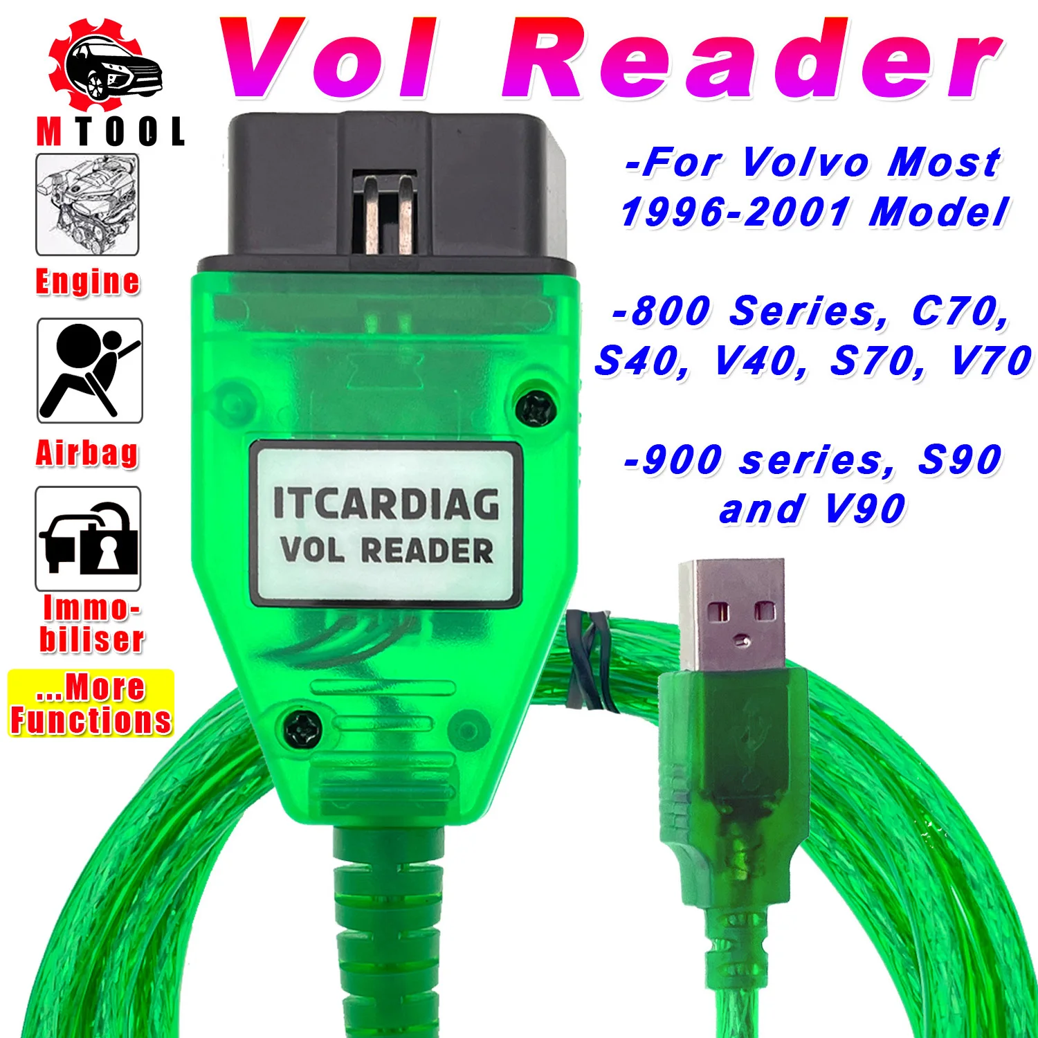 ITCARDIAG Vol Reader Code Scanner 1996 To 2001 for Volvo C70 S40 V40 S70 V70 S90 V90 800 900 Series Engine Airbag ABS Instrument