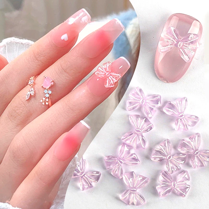 10/20/50pcs Jelly 3D Bowknot Nail Charms Parts Jewelry DIY Aurora Glitter Heart Butterfly Manicure Nail Decorations Accessories