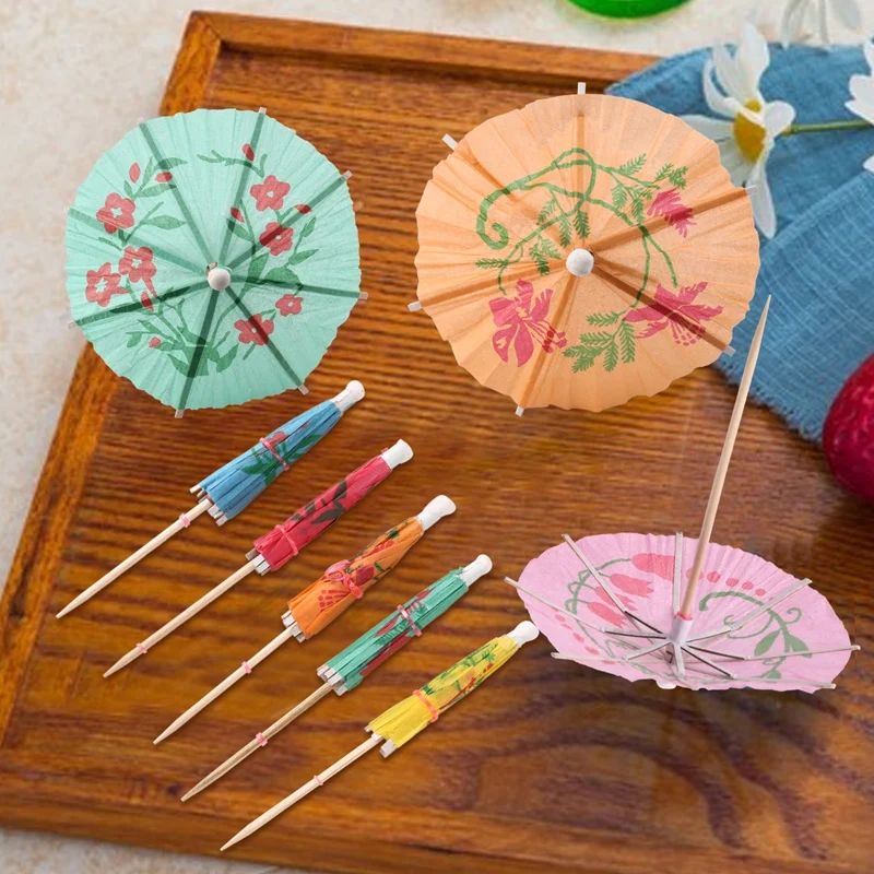 【HOT N07R】 144Pcs Color Flower Paper Small Umbrella Sign Fruit Sign Cocktail Sign Bar Supplies Fruit Plate Drink Decoration