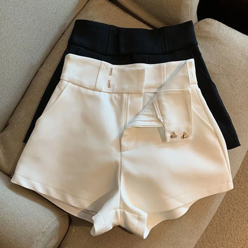 Womens Black White Basic Loose Shorts Korean High Waist A Line Wide Leg Short Pants Woman Casual All-Match Streetwear Y2K Shorts