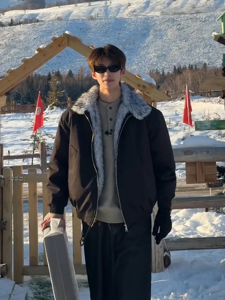 

Winter Thiened Fce Lined ort Cotton Jaet American Sle Wolf King Mountain Eagle Coat for Men Youth Casual Warm