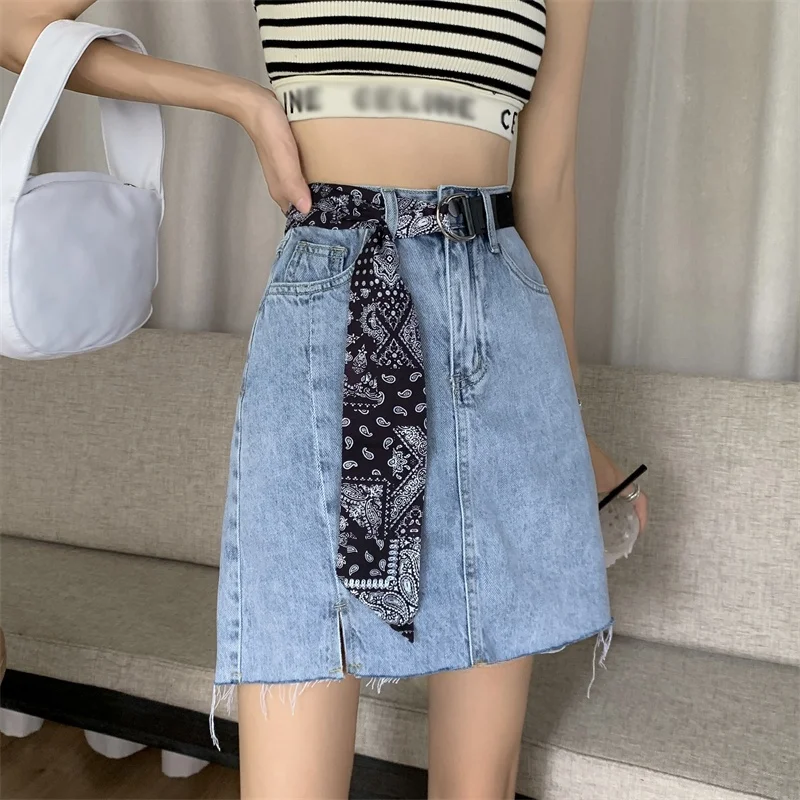 High Waist A-Line  Denim Skirt for Women Spring Autumn Open Side plus Size Bodycon Skirts Retro Sle Button Zipper