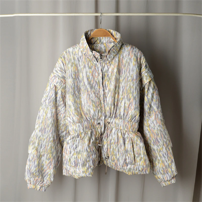 2024FW new women\'s lapel detachable sleeve waist zipper floral cotton jacket y2k high quality casualFashion floral cotton jacket