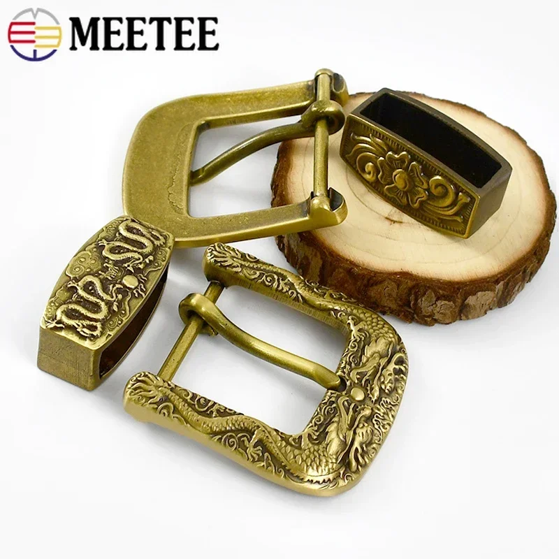 Meetee 40mm Pure Brass Belt Buckle Belts Metal Pin Buckles Jeans Waistband Leather Band Head Loop Clasp DIY Crafts Accessories