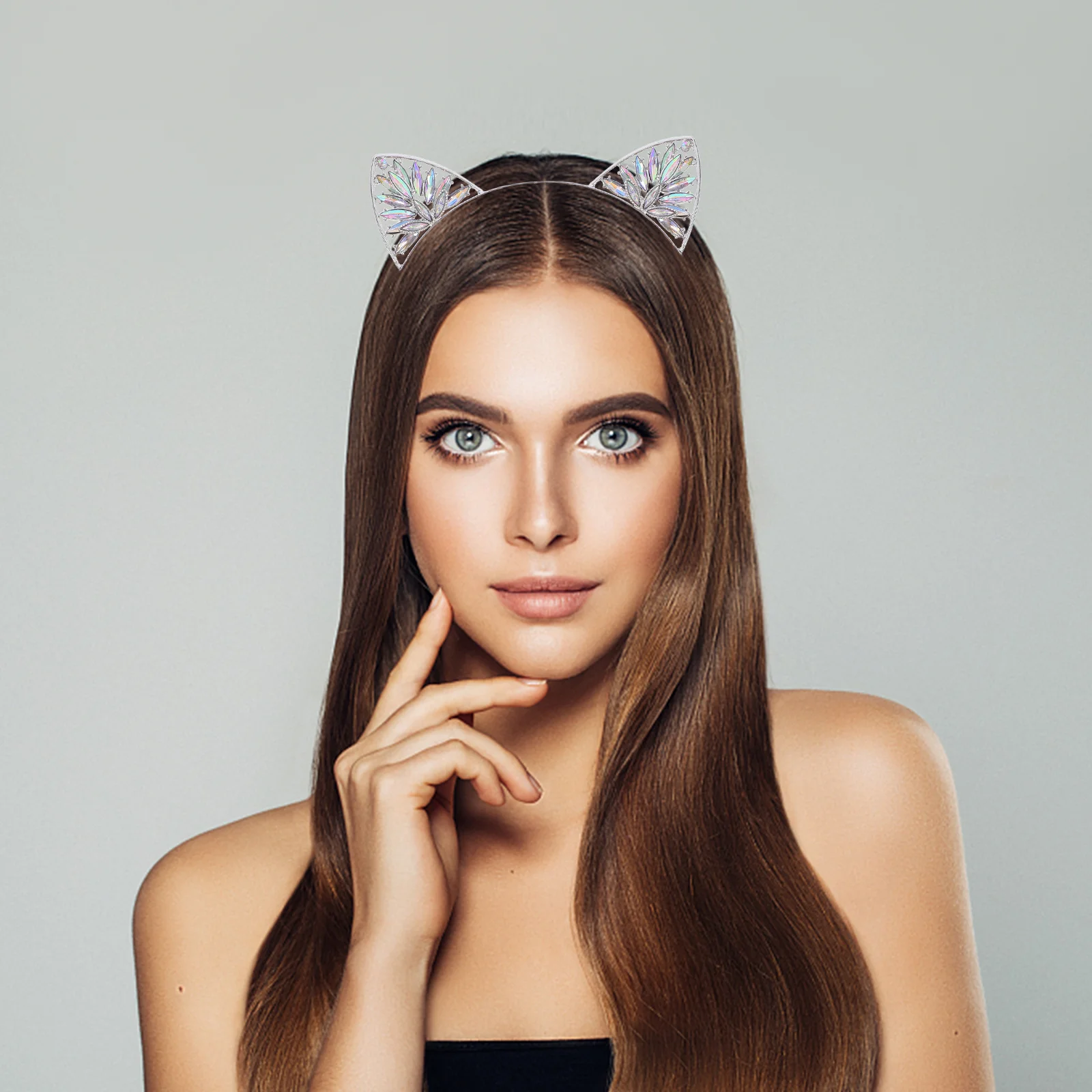 Adorable Crystal Cat Ears Headband Sparkling Rhinestones Cosplay Halloween Party Costume Hair Accessory Durable Fashion
