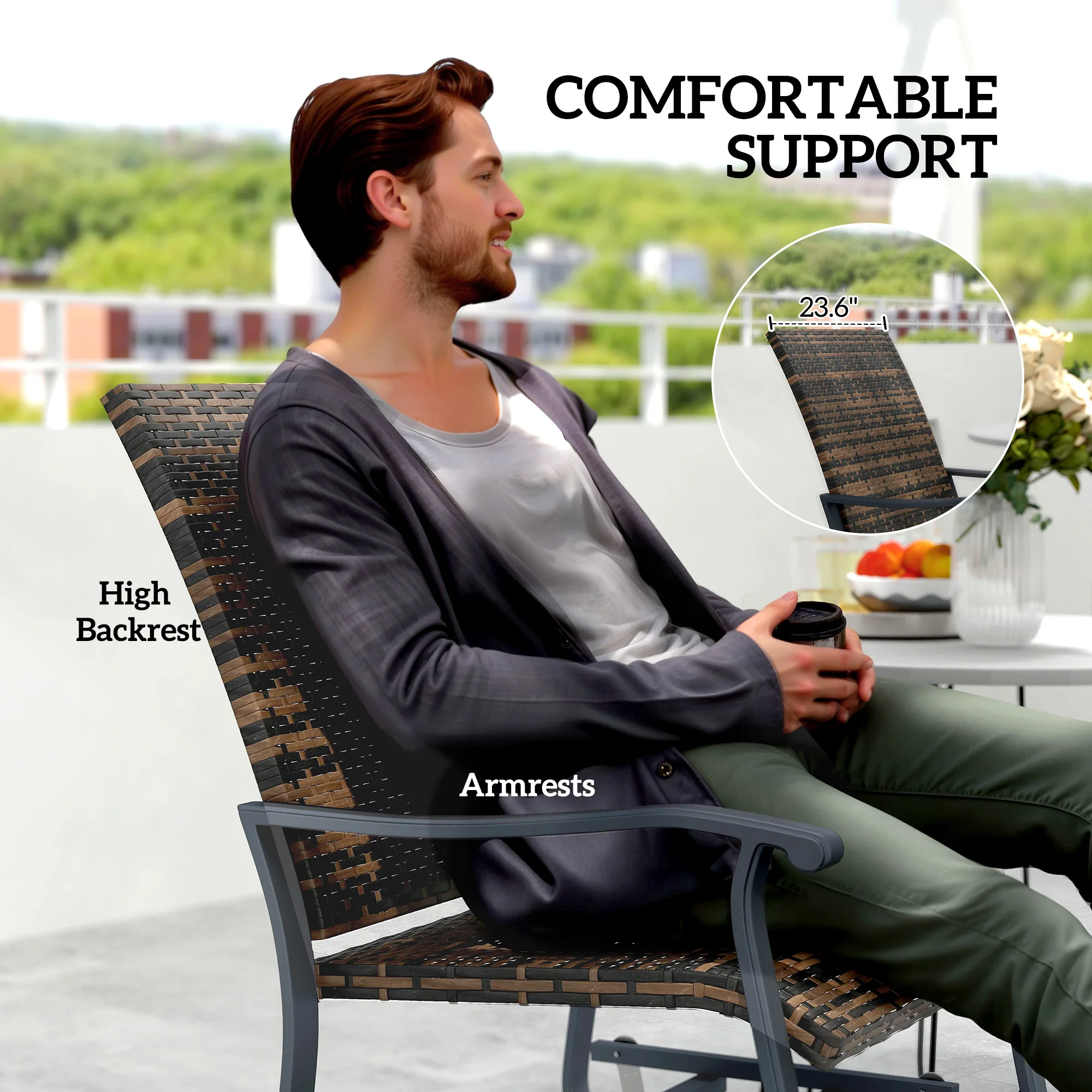 Outdoor Glider Chair Set of 2, Wicker Swivel Patio Glider, Brown image 7