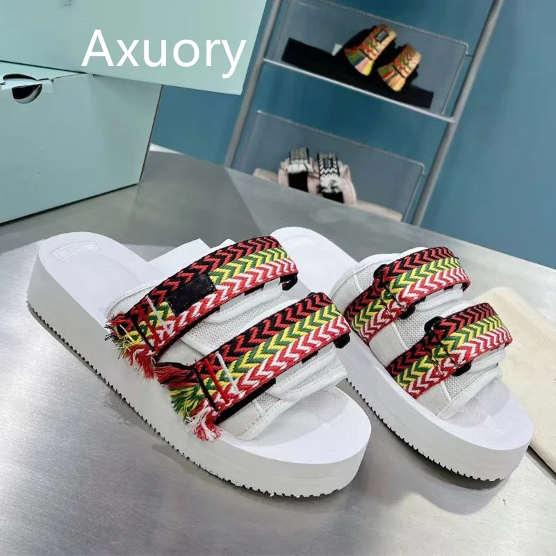Women's sandals Flat Bottom Anti Slip Lace Mixed Color Platform Fashion Style Woven Shoe Laces High Quality Leather Insole