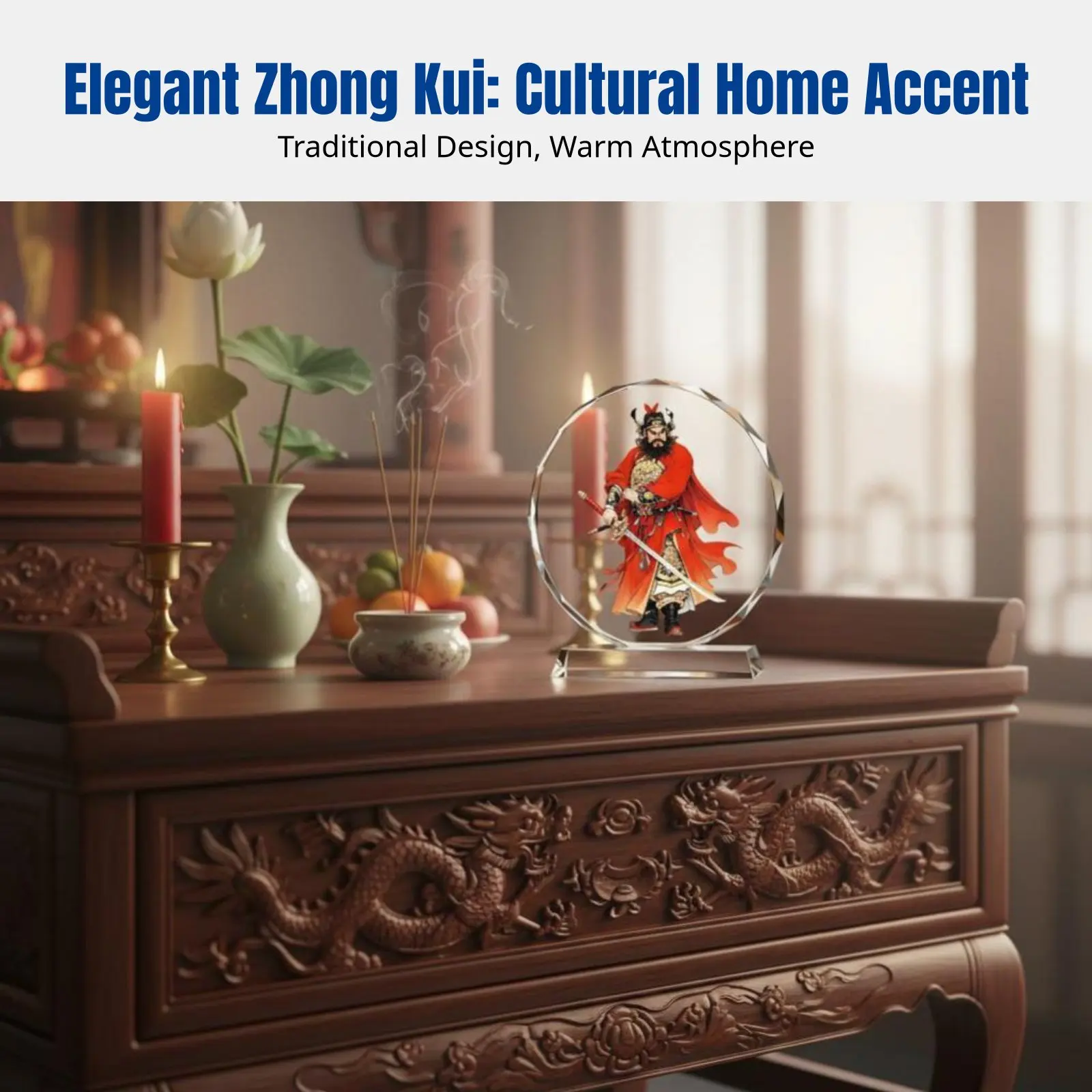 

Кристальная статуэтка Чжун-Куя, светящаяся даосская фигурка, украшение для домашнего алтаря для благословения и защиты, фэн-шуй орнамент