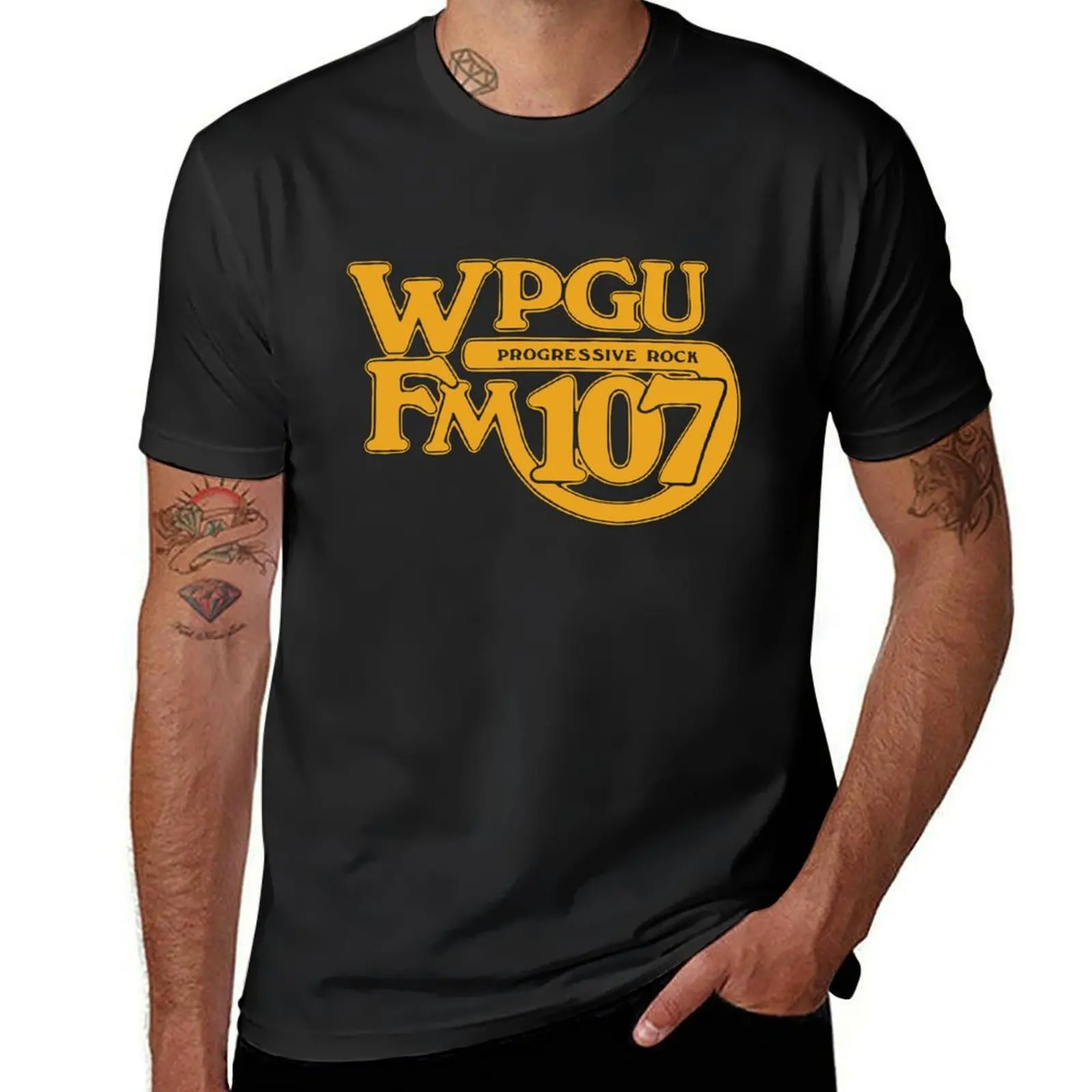 WPGU Progressive Rock Radio — Original 1970's Retraced Logo T-Shirt Short sleeve tee new edition men clothes