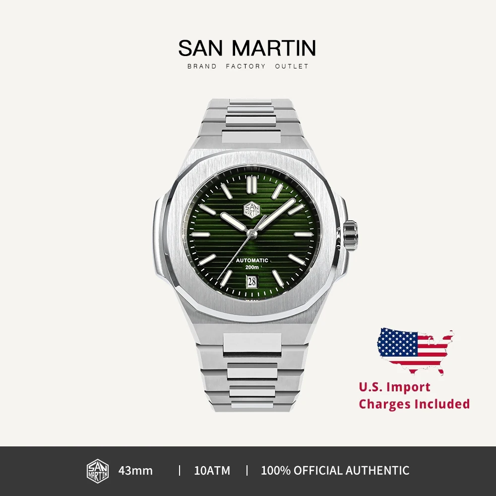 

San Martin 43mm Luxury Business Men Watch Stainless Steel PT5000 Automatic Mechanical Watches Sapphire Waterproof 200m SN0075