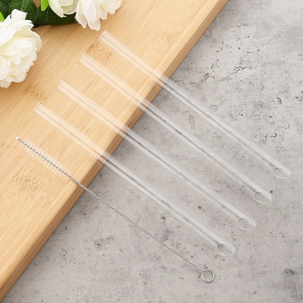 3pcs 14*200mm High Borosilicate Glass Straws Reusable Drinking Straw Set with Brush for Smoothies Bubble Tea Bar Accessories