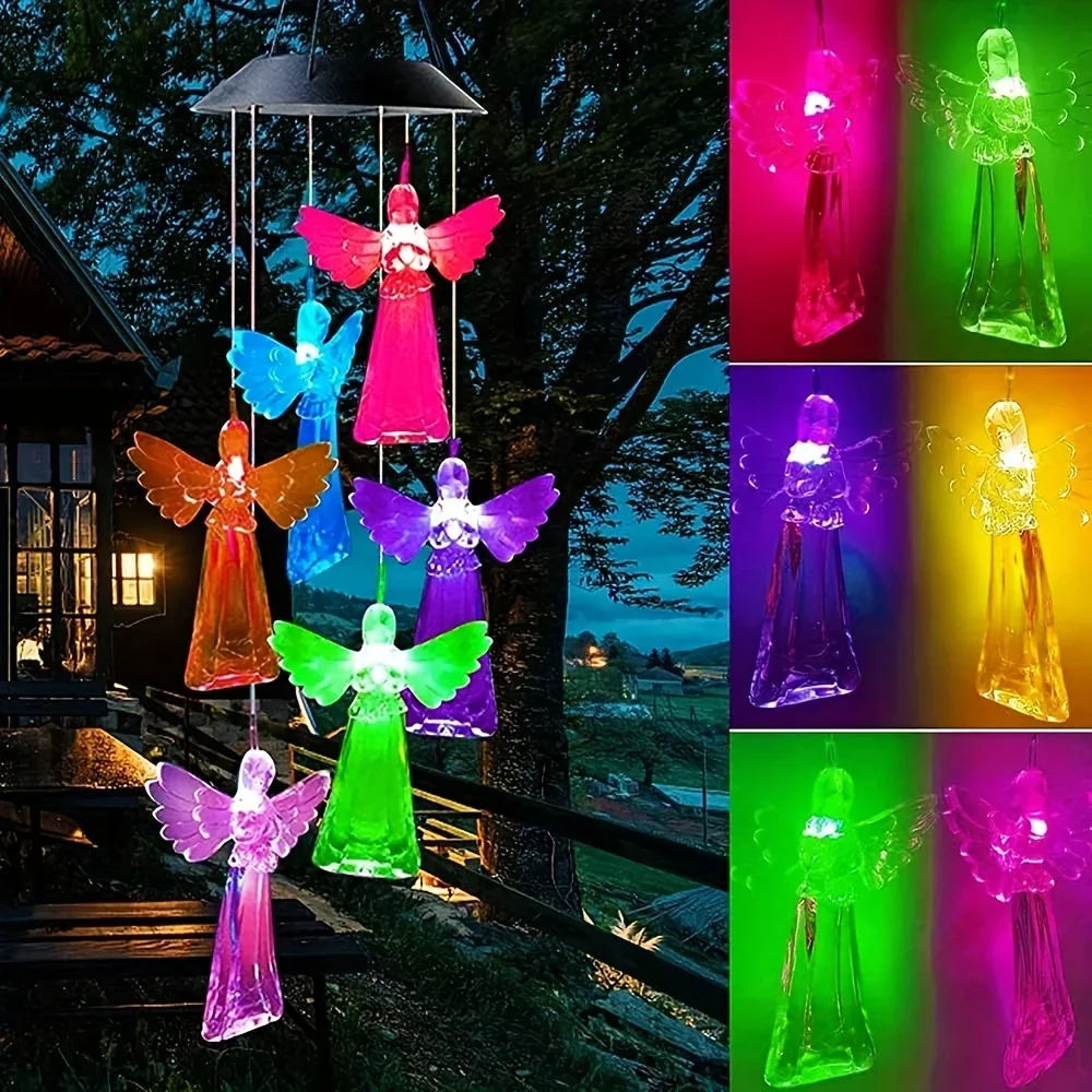 Outdoor Solar Hanging Angel Wind Chime Lights, Color Changing LED Decor Solar Lamp, Garden Patio Yard Holiday Decorative Light