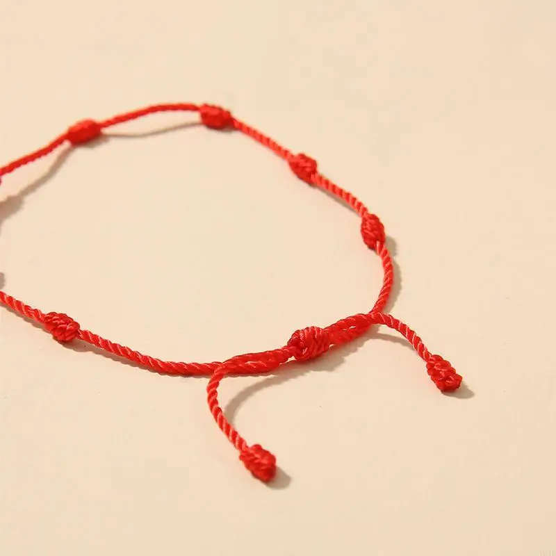 781E 2x Fashion 7 Knots Red String Bracelet Anklets Adjustable Braided Bracelets Good Luck Amulet for Success and Prosperity