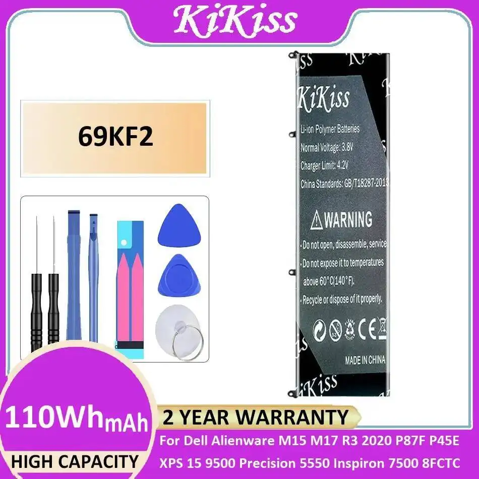 

69KF2 For Dell Alienware M15 M17 R3 2020 P87F P45E Xps 15 9500 Precision 5550 Inspiron 7500 8FCTC Durable Laptop Battery 110Wh