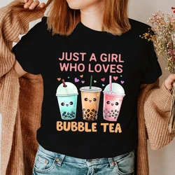 Just A Girl Who Loves Bubble Tea Printing T-Shirt Fashion Women Short Sleeve Summer Cool Hip Hop Top Tee