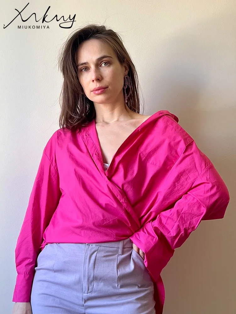 Vriendje Shirts Vrouwen Oversized Katoenen Basic Blouses Losse Chic Vrouw Blouse Vintage Paars Kantoor Outfits Vrouwen Blouse Shirt