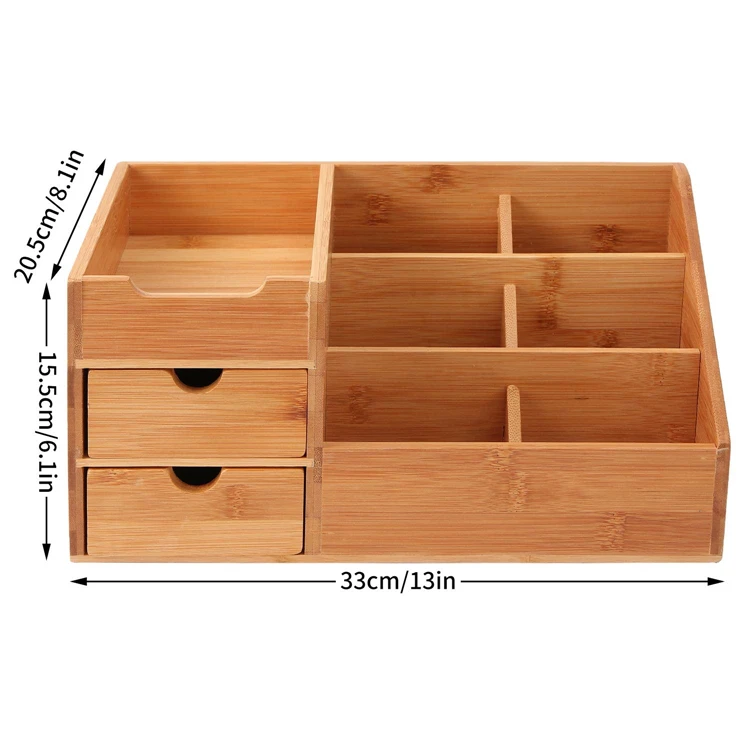 Makeup Organizer Bamboo Wood American Style Glossy Finish Polygon Eco-Friendly Vanity Countertop Cosmetic Jewelry Storage Tray