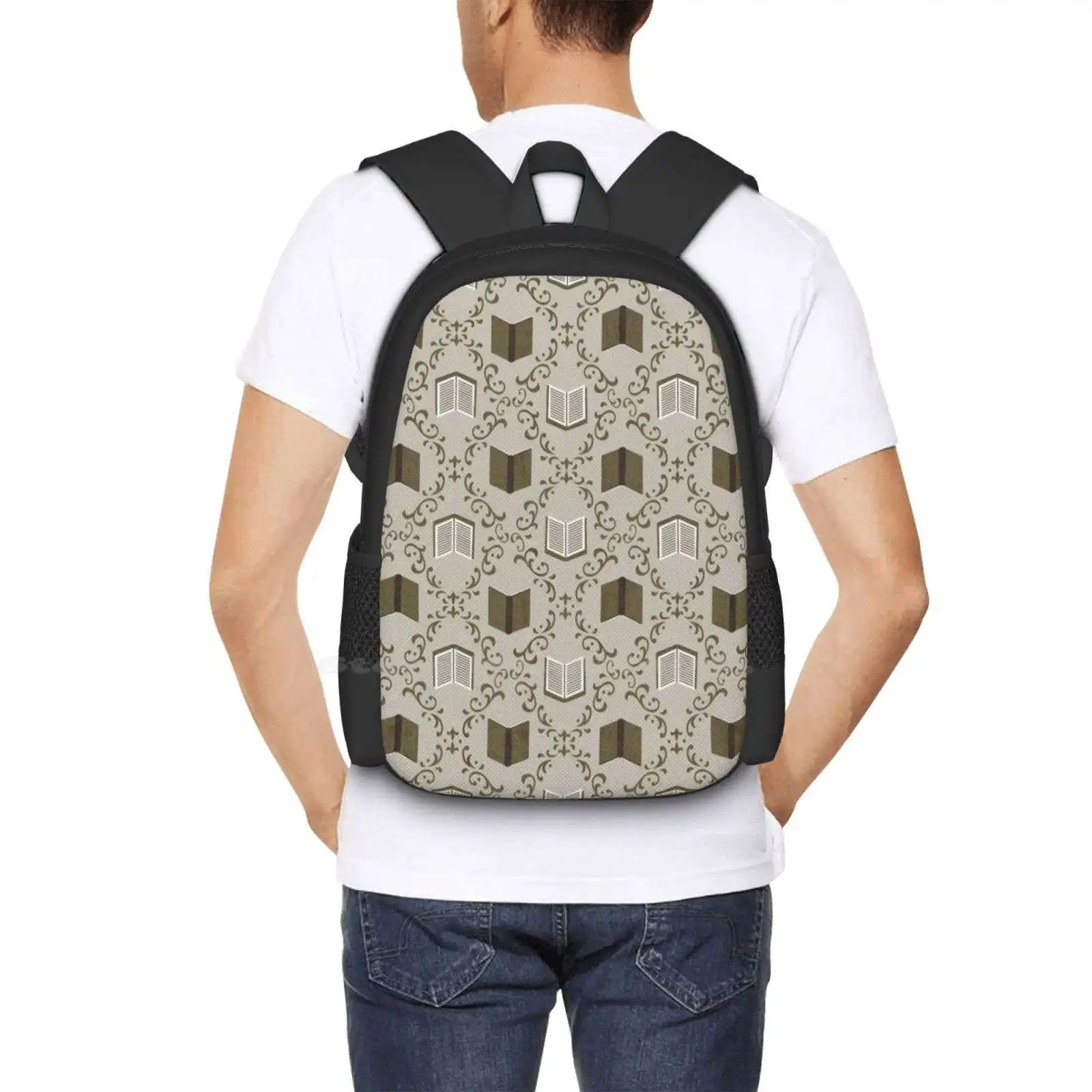 Reading Damask Hot Sale Schoolbag Backpack Fashion Bags Damask Nerd Geek Reading Library Librarian Teacher School Learning