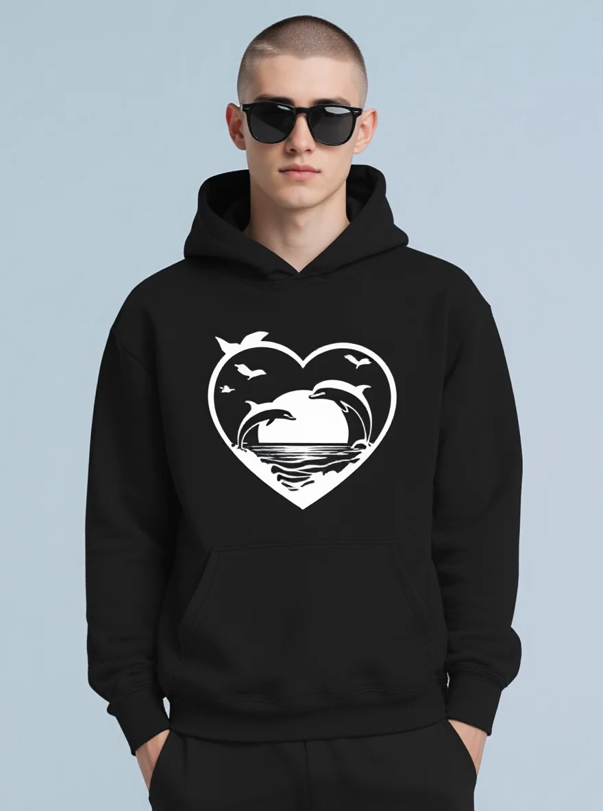 エーゲ海メンズパーカー、ブラック、プラスサイズ、ベルベット裏地、秋冬ギフト