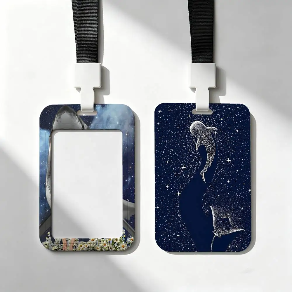 Whale And Shark Ocean Animals Card Holder Neck Strap Pendant Door Badge Holder Lanyards Keychain Work Credential Case Gift