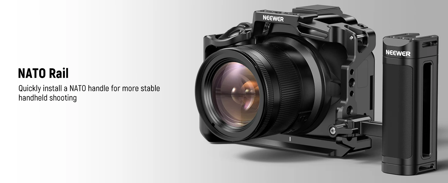 NEEWER R50 Kamerakäfig, kompatibel mit Canon EOS R50 Aluminium-Video-Rig mit NATO-Schiene für DJI Gimbals Arca Typ QR-System – Detail 5