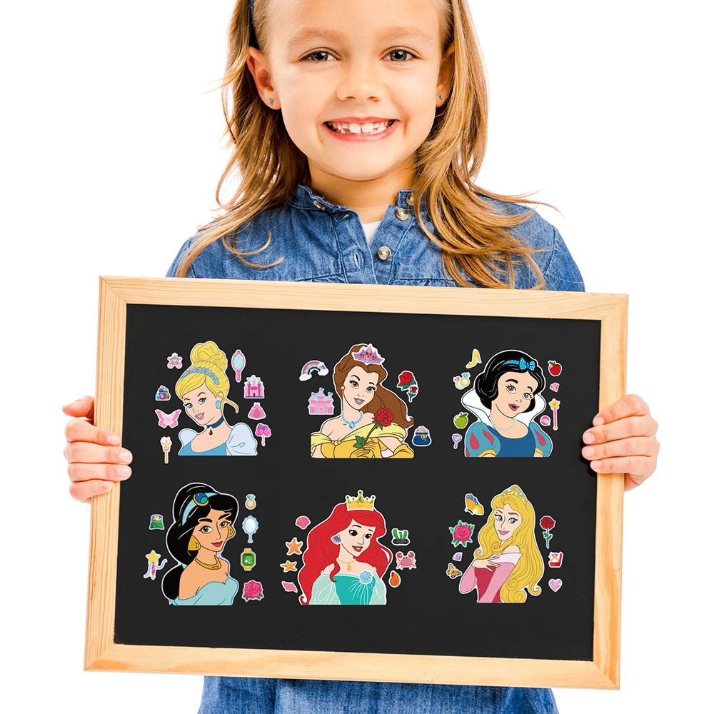 6/12Sheets Disney Princess Children Puzzle Stickers Make-a-Face Funny Assemble Jigsaw DIY Cartoon Sticker Kids Educational Toys