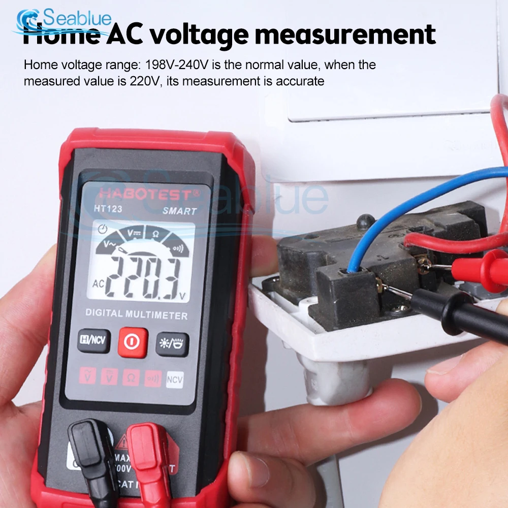 HT123 inteligentny cyfrowy multimetr AC/napięcie prądu stałego Tester pomiaru ciągłości rezystancji NCV multimetr 2000 liczy się z podświetleniem