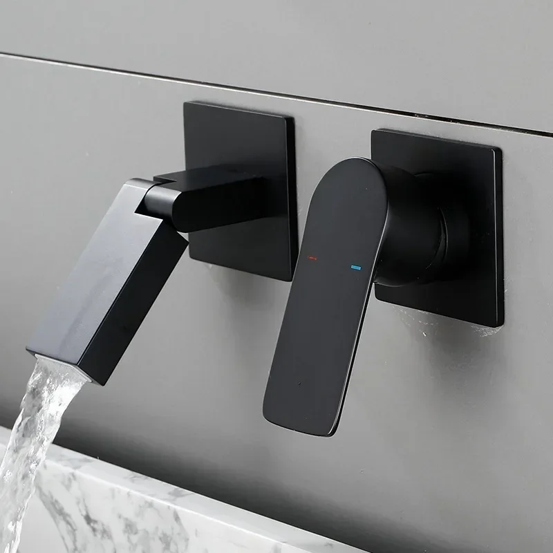 Concealed into the wall bathroom basin faucet Embedded all-copper hot and cold mixing valve gun ash faucet AM2401