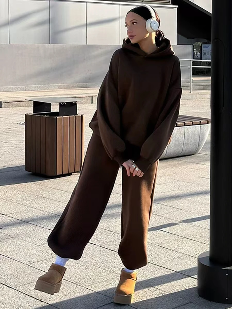 

Повседневный комплект из топа и брюк с капюшоном Spor, осенне-зимний комплект, длинные спортивные штаны SV, облегающие спортивные штаны для женщин