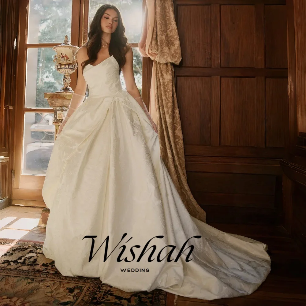 Wishah Customized Weeding Dress V-neck Sleeveless Backless Zipper Pleated Irregular Hem A-line Long Bridal Gown Vestido De Novia