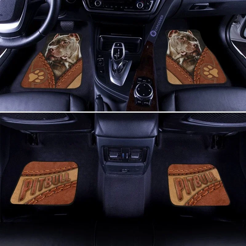 Personalized Image Pitbull Dog Car Floor Mats Custom Photo Dog Car Accessories Gifts Idea 4PCs Pack