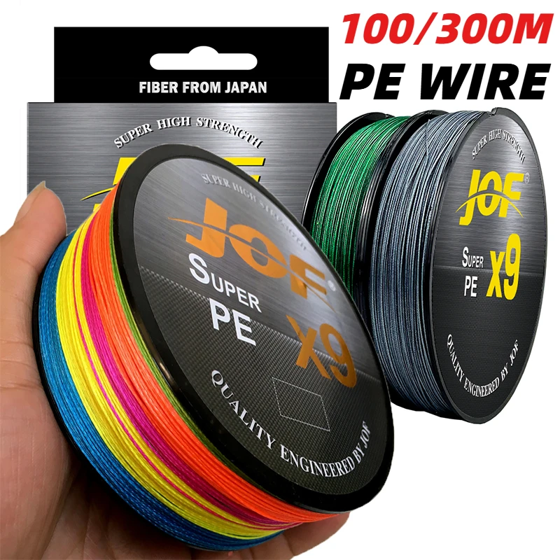 Jof 100m/300m 9 fios super forte 20/24/35/40/50/65/80lb multicolorido multifilamento pe trançado linha de pesca diâmetro 0.14-0.4mm