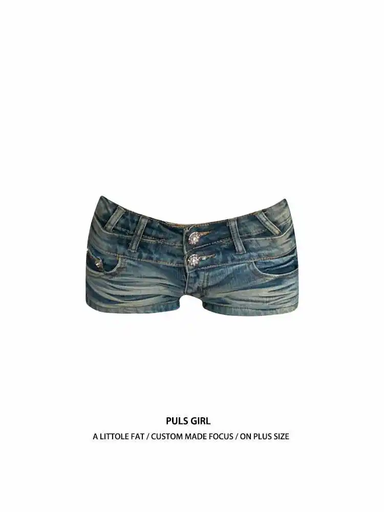 

Women's Blue Denim Shorts Streetwear Y2k Low Waist Cowboy Mini Pants Harajuku Vintage Jeans Shorts 2000s Oversize Clothes Summer