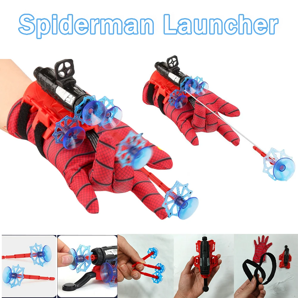 Avengers Spiderman Launcher Gloves Web-Shooter Superhero Projectile Launcher Bouncing Gloves Birthday Gifts Carnival Game Prop