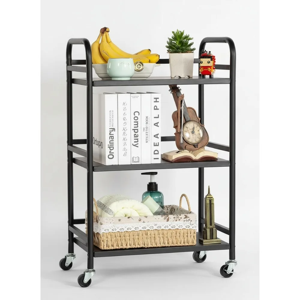 

3-уровневая тележка на колесиках с запираемыми колесами, сверхпрочная металлическая полка для хранения для кухни, ванной комнаты, офиса, дома