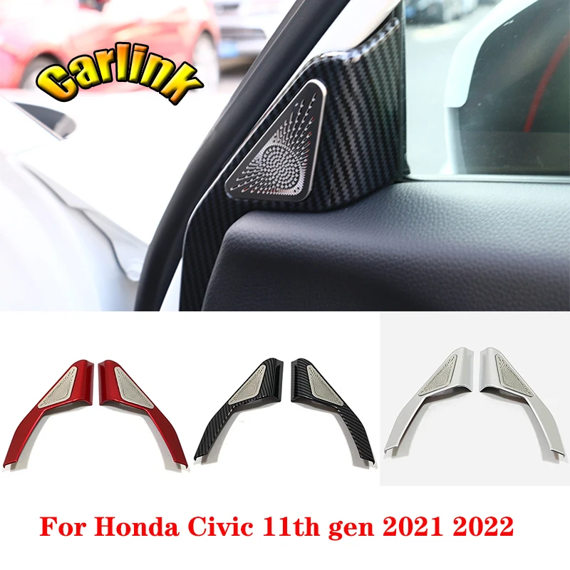 

For Honda Civic 11th Gen 2021 2022 Car ABS Carbon Front and rear door triangular tweeter cover trim frame interior accessories