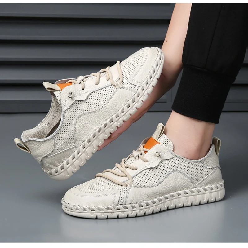 

Мужские маленькие кожаные туфли, дышащие, впитывающие пот, туфли на мягкой подошве, без клея, сшитые вручную, удобные, универсальные.