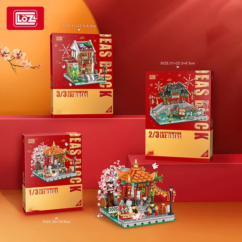 LOZ country tide series of Jiangnan water village pavilion ancient house children\'s building blocks toys Spring Festival gift