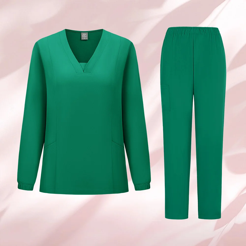 Ensemble de gommage médical à manches longues, uniforme de gommage d'hôpital 7 couleurs, uniformes chirurgicaux, vêtements de travail pour Salon de beauté clinique, Spa, haut et pantalon