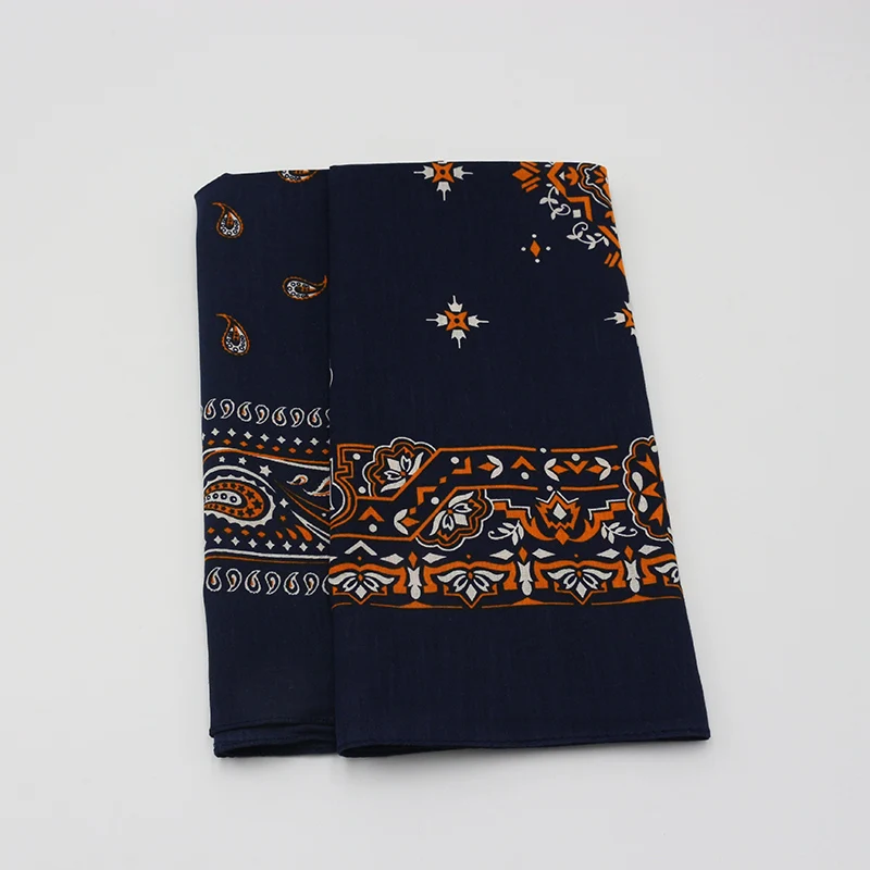 Dark Blue Paisley Cotton Bandana For Men Pocket Square Heawear Hair Bands Headscarves