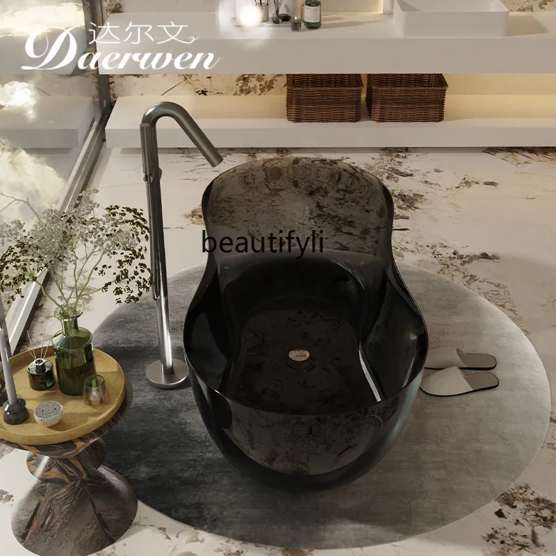 A56 Transparent resin color crystal bathtub 8-shaped oval artificial stone freestanding integrated molding bathtub