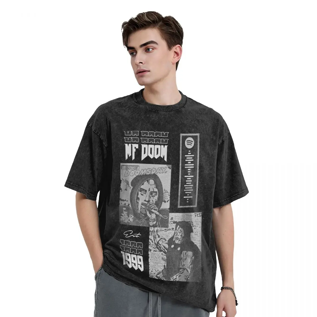 Rapper Mf Doom Mask T Shirt Washed Short Sleeve T-Shirts Operations Doomsday Novelty for Men Women Tops Printed Tee Shirt