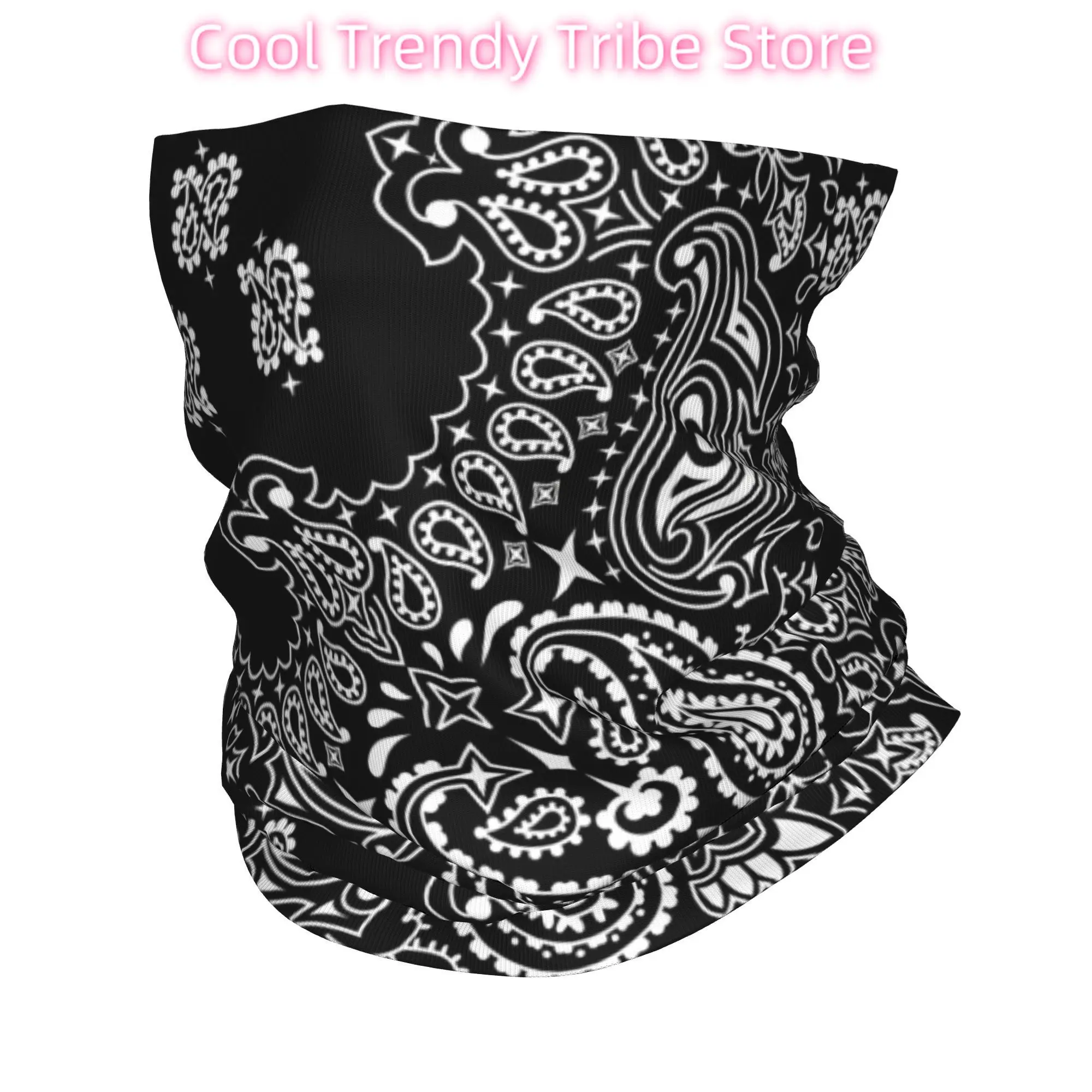 

Черно-белая бандана с узором пейсли на заказ, гетры, УФ-шарф для лица, женский и мужской шарф в стиле бохо с цветочной текстурой, повязка на голову, трубка, Балаклава