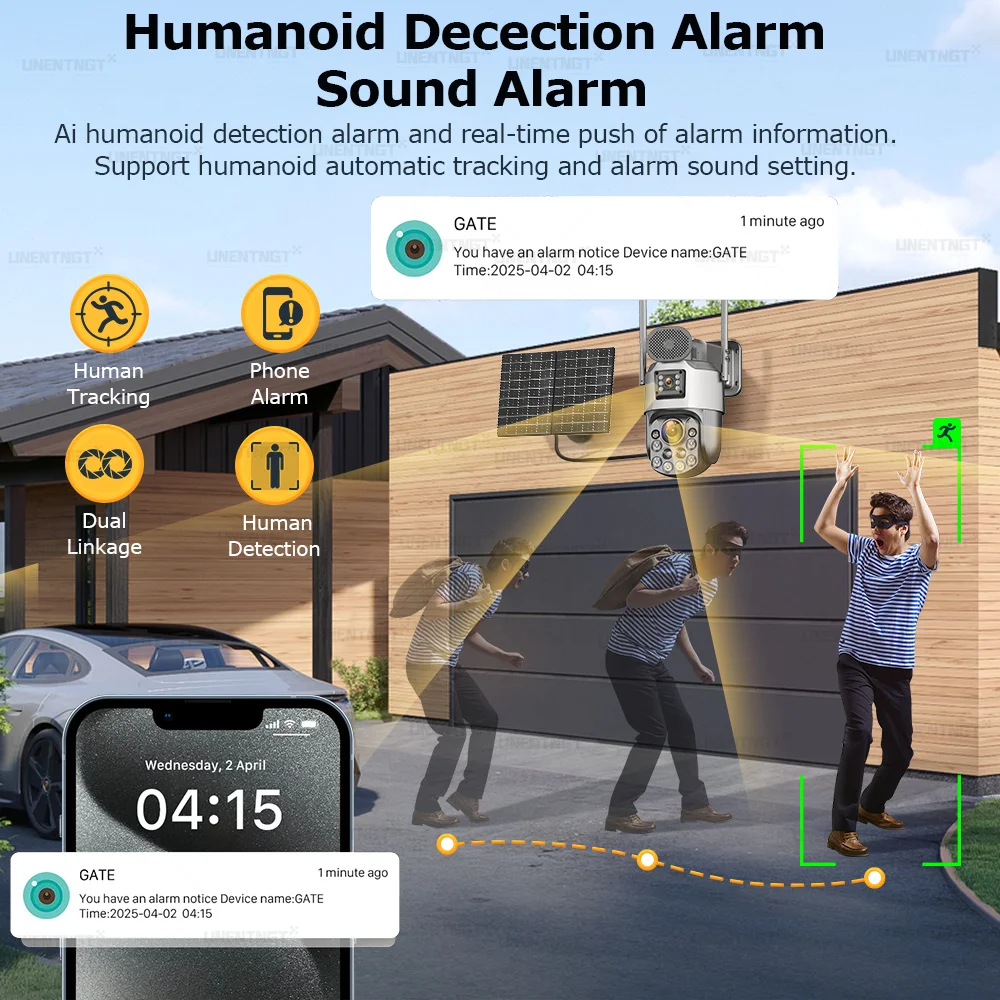 4G Solar Outdoor Surveillance Cameras for 4G Sim Card 60X Optical Zoom 7/24 Recording Human Auto Tracking/ZOOM PTZ Security Cam
