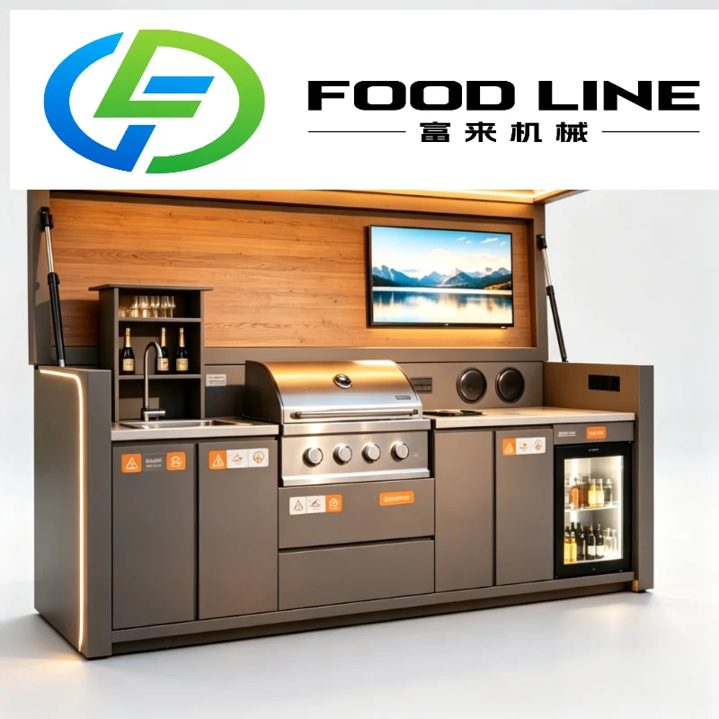 Portable Aluminum Outdoor Kitchen Set Eco Friendly Sunproof BBQ Shed System Built In BBQ Pod and Tailgate Grill