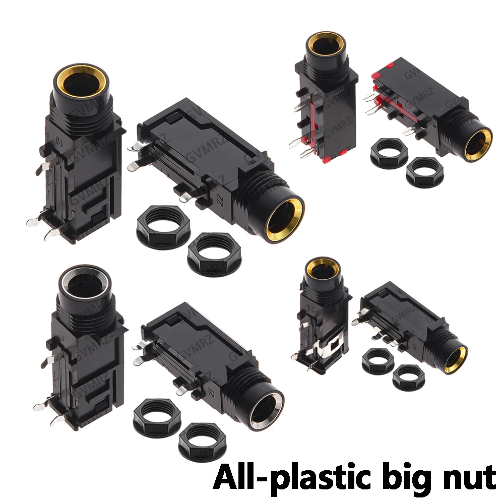 5PCS DIY 6.35mm / 6.5mm Jack Gold Plated 4P Stereo Dual Channel Microphone Socket 6.35 /6.5 Audio Straight jack Connector 4P St