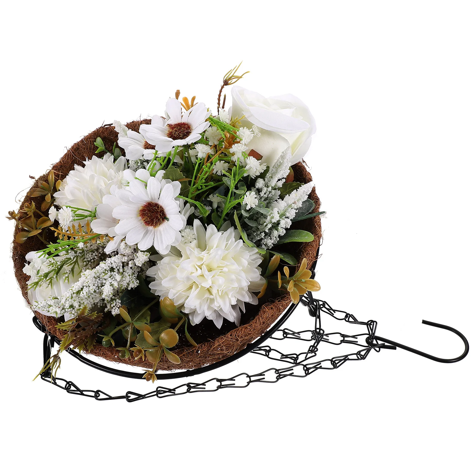 

Simulation Artificial Rose Flower Hanging Basket Decorative Silk Flower Wall Hanging Ornament Home Office Shop Floral Ornament