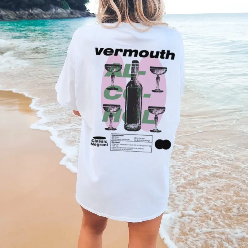 Vermouth Cocktail Y2k Streetwear Graphic Tees Women Retro Minimal Negroni Drink T Shirt Oversized Summer Tops Unisex Clothing