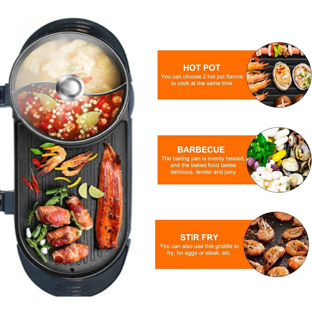 110V/220V 2in1electric Bbq Grill Hete Pot Multifunctioneel Fornuis 1350W Non-Stick 5 Versnelling Temperatuurregeling Rookloze Shabu Pan