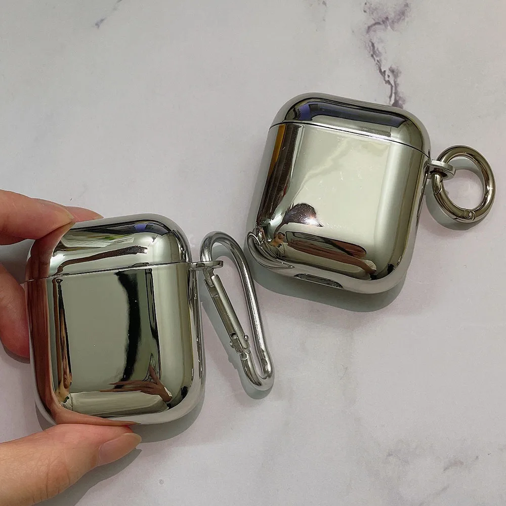 Electroplated Silver Soft TPU Case For AirPods 4 3 Pro 2 1 Mirror Plating Earphone Protective Cover Heart Keychain Accessories